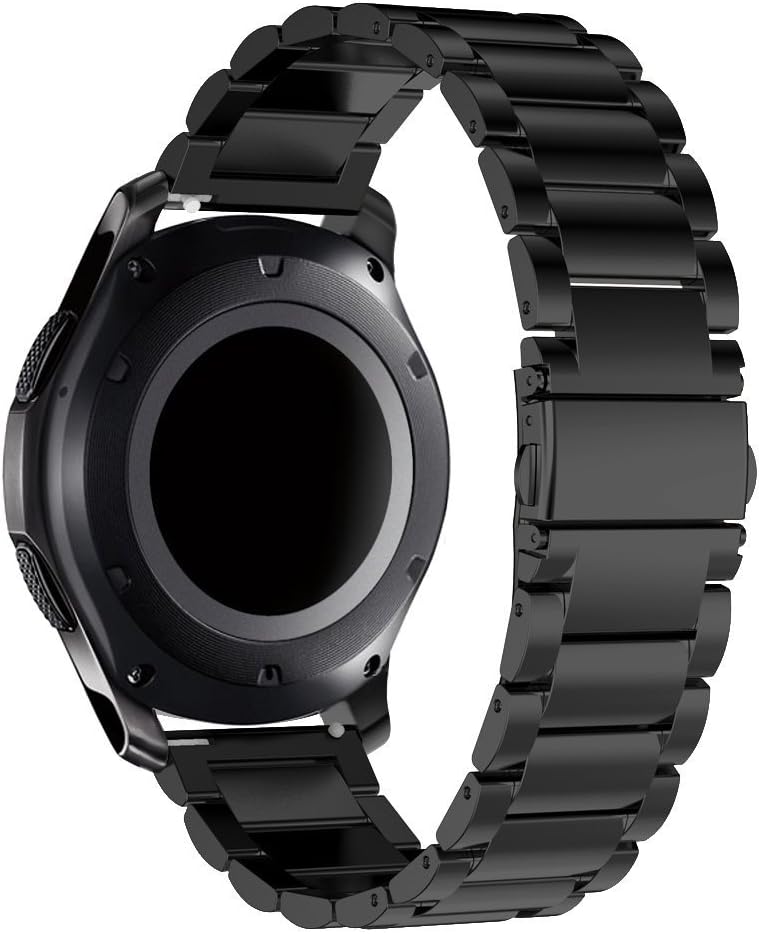 Samsung Gear S2 Classic R732 Bands, Quick Release Pins Threeeggs Stainless Steel Watch Band Strap Bands for Samsung Galaxy Gear S2 Classic SM-R732 Smart Watch (Black - 3B)