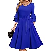 DRESSTELLS Women's Cocktail Dress 2026, A-Line Midi with 3/4 Bell Sleeves for Spring & Wedding Guest - S-3XL