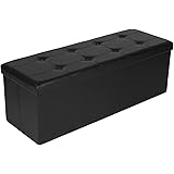SONGMICS 43" Faux Leather Folding Storage Ottoman Bench, Storage Chest/Footrest/Padded Seat, Black ULSF701