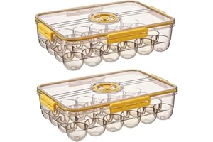 CottonColors Egg Holder for Fridge 24 Egg Container for Refrigerator Plastic Egg Organizer for Refrigerator Stackable Egg Storage With Lids for Timer(2 pack)