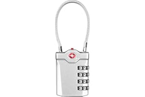 ZHEGE TSA Approved Lock, 4 Digit Cable Luggage Lock, Travel Lock with White Number, Flexible TSA Cable Lock for Suitcase, Gym Locker, School Locker, Easy to Read (1 Pack, Sliver)