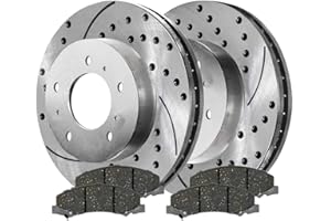 AUTO SHACK AutoShack Front Drilled Slotted Brake Kit Rotors Silver and Ceramic Pads Pair of 2 Driver and Passenger Side Replacement for Chevrolet Monte Carlo Impala Limited 2006-2011 Buick Lucerne BRKPKG003952