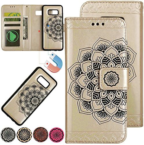 Samsung Galaxy S8 Plus Premium Leather Phone Case, Samsung S8 Plus 6.2inch Slim Flip Wallet Cover iSauerkraut [Detachable Magnetic] Card Holder Slot Case for Samsung Galaxy S8Plus Cover (Gold)