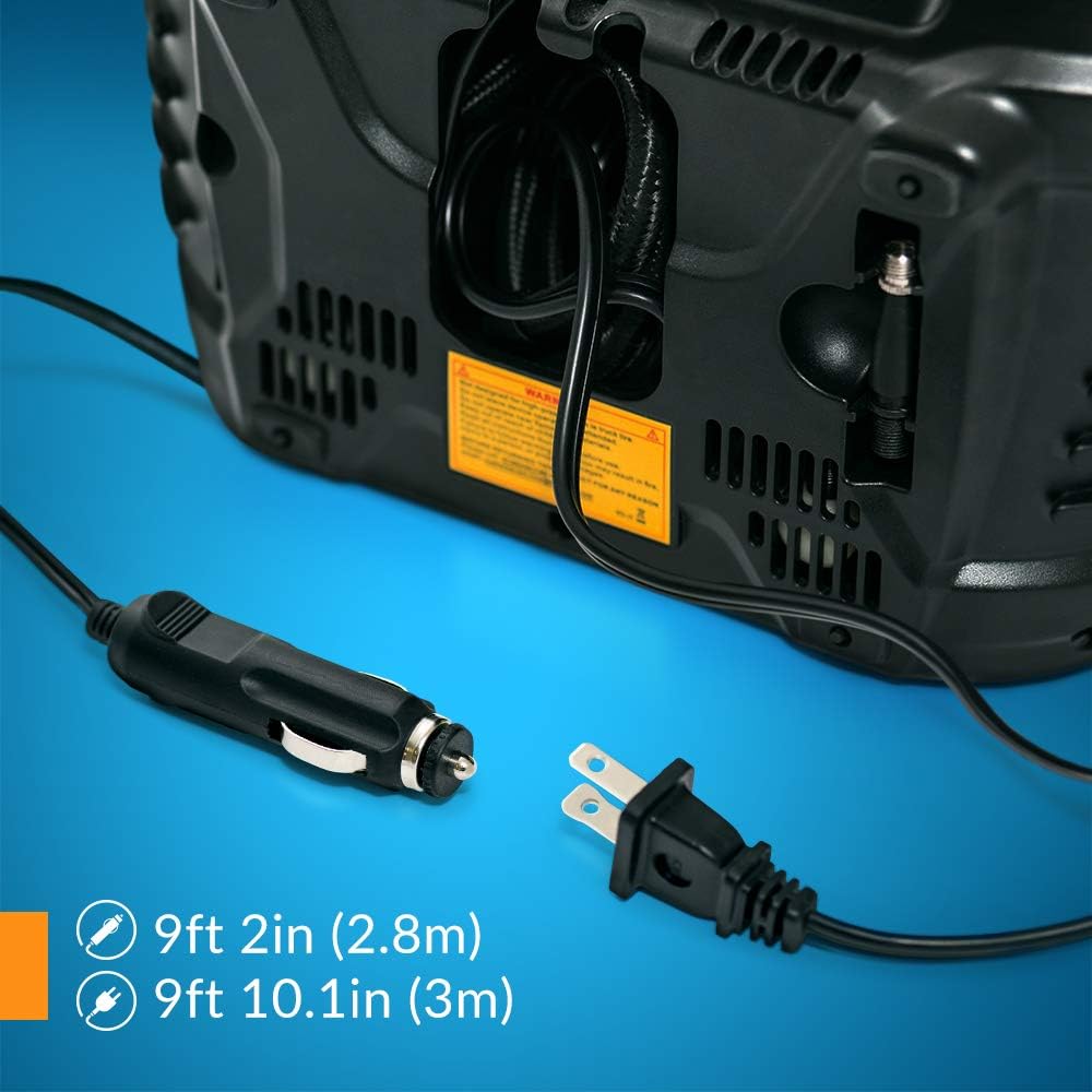 Kensun AC/DC Power Supply Portable Air Compressor Pump with Analog Display to 100 PSI for Home (110V) and Car (12V), Tire Inflator with Adaptors for Cars, Trucks, Bicycles, Balls: Home Improvement
