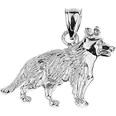 Claddagh Gold High Polish 925 Sterling Silver German Shepherd Dog Necklace Pendant