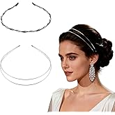 LUSTRIB 2 Pcs Thin Headbands for Women, Silver Double Headband & Colorful Metal Headband, Fashion Simple Metal Hair Bands Adjustable Hair Accessories for Daily & Party