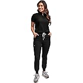 Green Town Scrubs for Women Scrub Set - Slim Fit Jogger Pant and Mandarin Collar Tuck-In Top, Easy Care Uniform