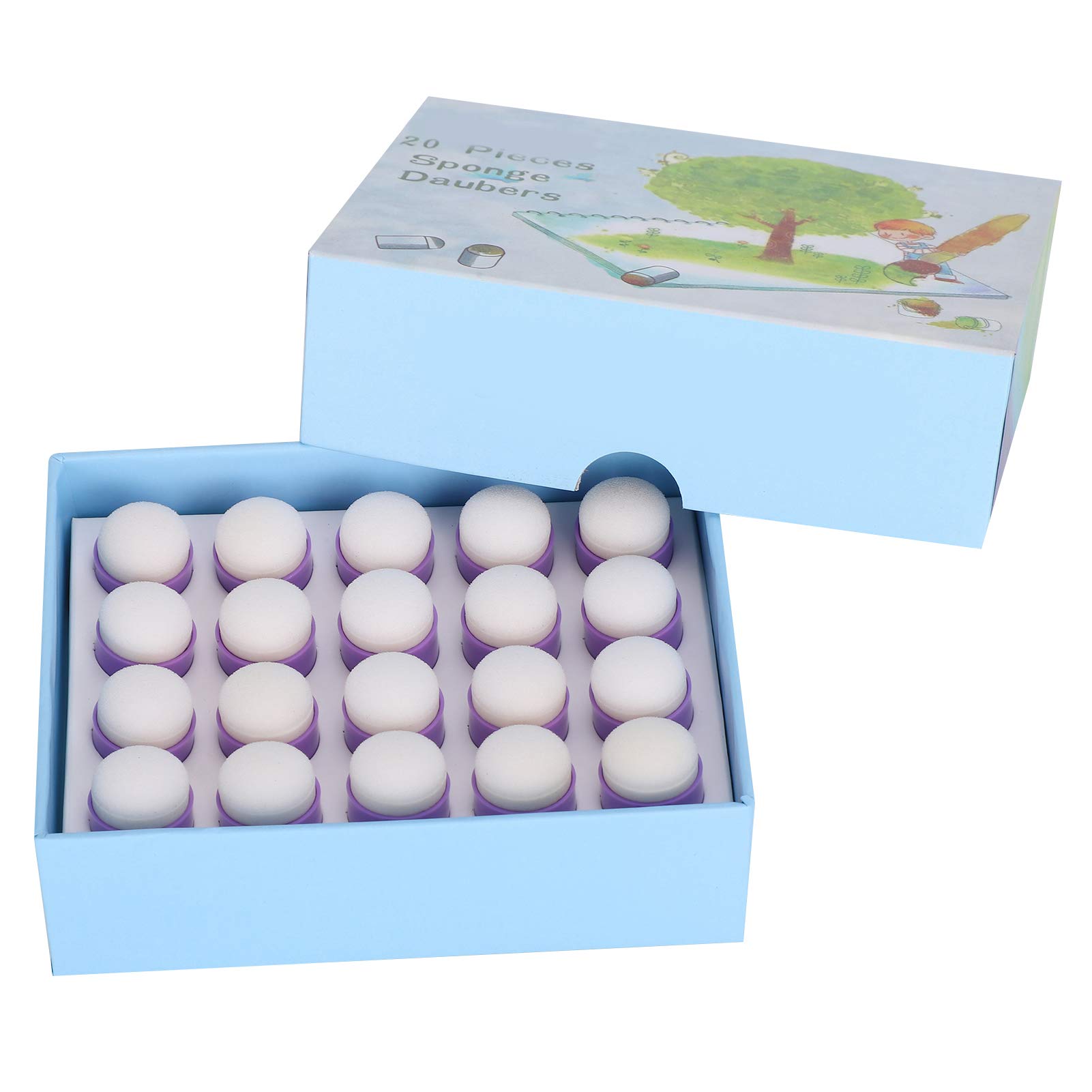 20Pcs Finger Sponge Daubers Set Purple Painting Finger Sponges, Sponge Chalk Stamping Painting Tool with Storage Box for Painting Drawing Ink Crafts Chalk DIY Craft