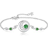 FANCIME Birthstone Bracelets 925 Sterling Silver Moon and Star Bangle Charm Bracelet Fine Jewelry Anniversary Birthday Mothers Day Gifts for Her Women, Adjustable Chain 6.7"+1.2" Extend