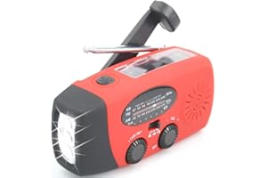 【Aivica-088】 7400mWh NOAA Weather Radio Emergency Radio Solar, Hand Crank, Type-C USB Charge AM/FM/NOAA Radio 3 LED Flashlight 2000mAh Smart Phone Charger Power Bank(Red)
