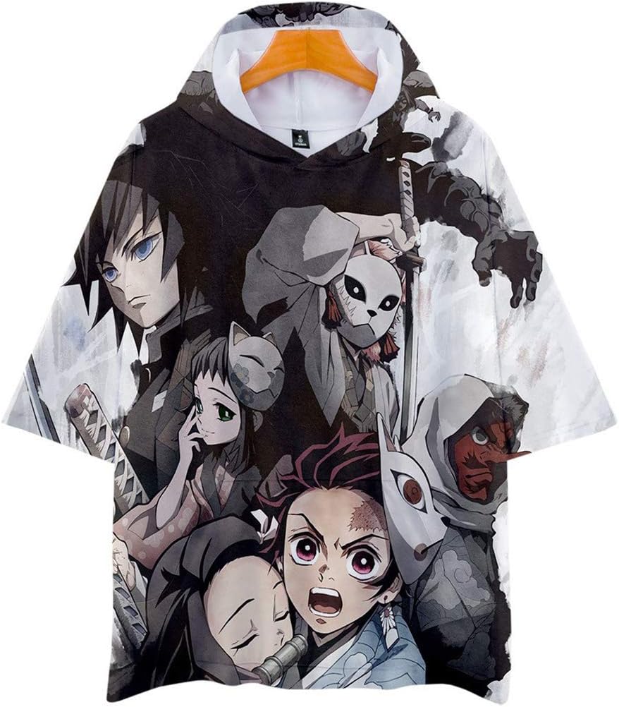 Yagao Demon Slayer:Kimetsu No Yaiba 3D Fashion Men and Women Hoodie Short Sleeves T-Shirt with Hat