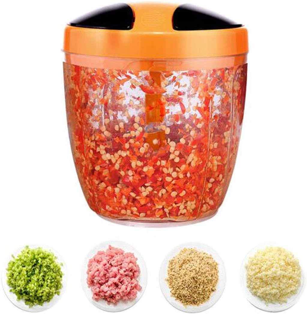 Jinnuotong Garlic Press, Pull String Chopper Manual Food Processor Fruit Onion Garlic Pepper And Nuts, Manual Meat Grinder, 900ML Large Capacity, Five Knives Affordable (Color : Pink)