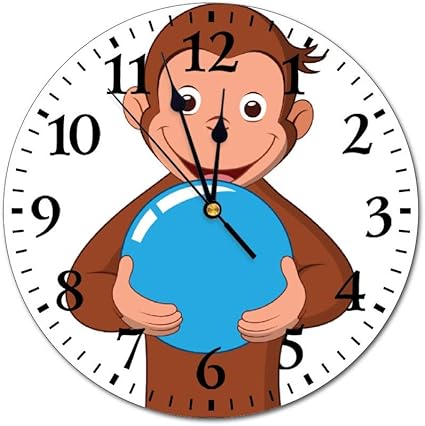 Amazon Co Jp おさるのジョージ 壁掛け時計 ウォールクロック 静音 シンプル 掛け時計 大文字 電池式 カフェ 寝室 店舗 家 掛時計 直径約25cm ホーム キッチン