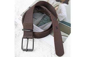 Men's casual and versatile faux nylon belt with a pin buckle and full eyelet design, featuring a striped fabric strap.