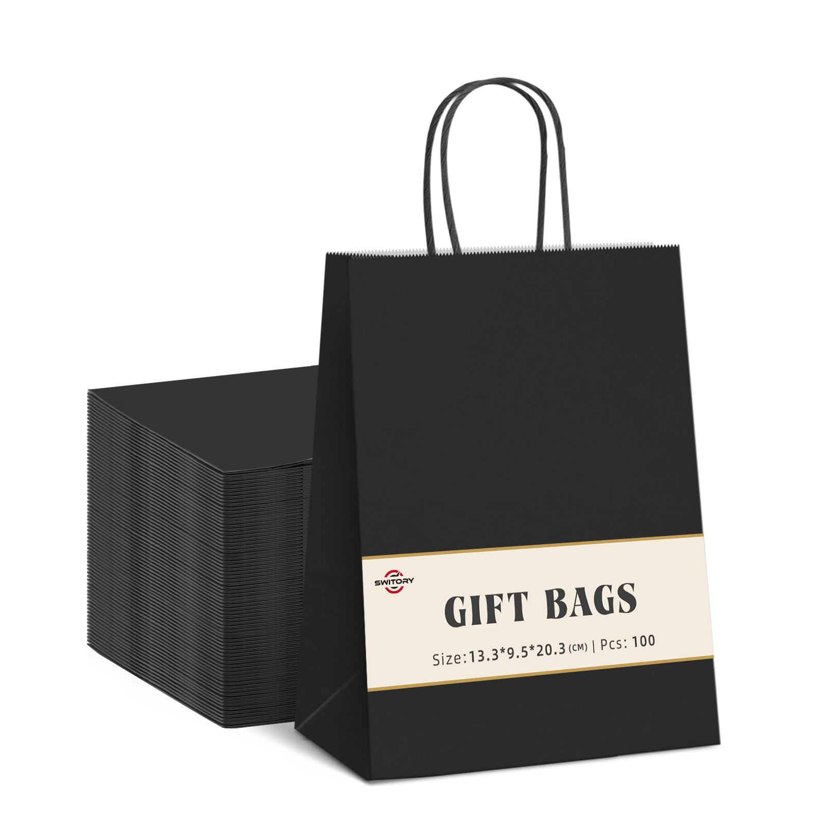 Switory 100pcs Black Gift Bags, Kraft Party Bags Shopping Paper Bag with Twisted Handles for Party Favor,Christian Festival,Thanksgiving Day, Christmas Day,5.25x3.75x8 Inch
