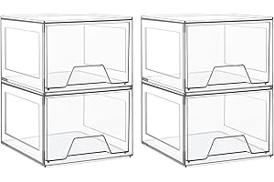 AMAOOT 4 Pack Stackable Makeup Organizer,4.4'' Tall Acrylic Bathroom Organizer and Storage Drawers, Clear Plastic Drawer Storage Bins For Vanity, Undersink, Cabinets, Pantry