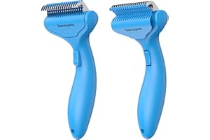 Taomypets Self Cleaning Grooming Rake Brush for Shedding Gently Removes Loose Undercoat Mats Tangled Deshedding Grooming Tool for Dogs Cats Extra Wide (Blue)