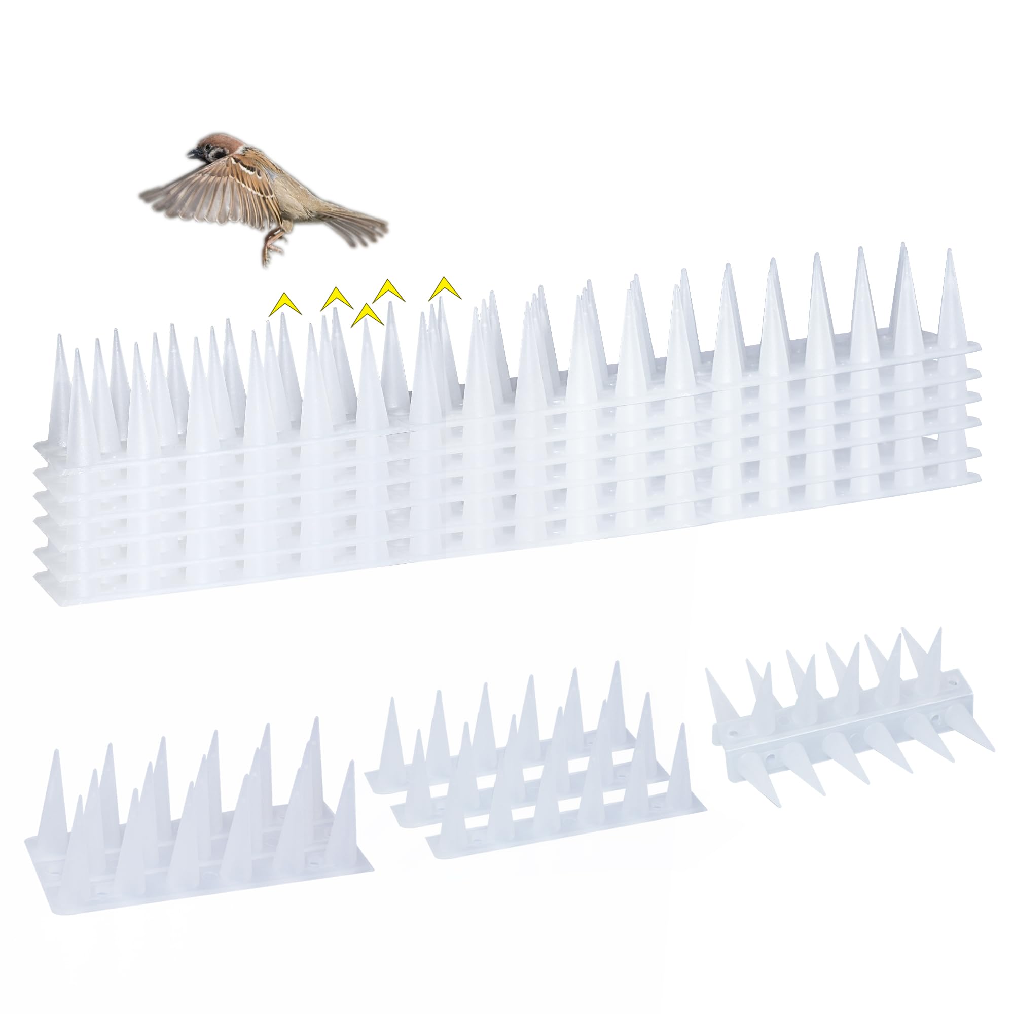 Photo 1 of Bird Spikes, 6.5FT Outdoor Bird Deterrent Spikes Device for Birds Pigeon Woodpecker Squirrel Raccoon Cat, Plastic Birds Deterrent for Outside, Patio, Roof, Sill, Fascia (Clear, 6Pcs)