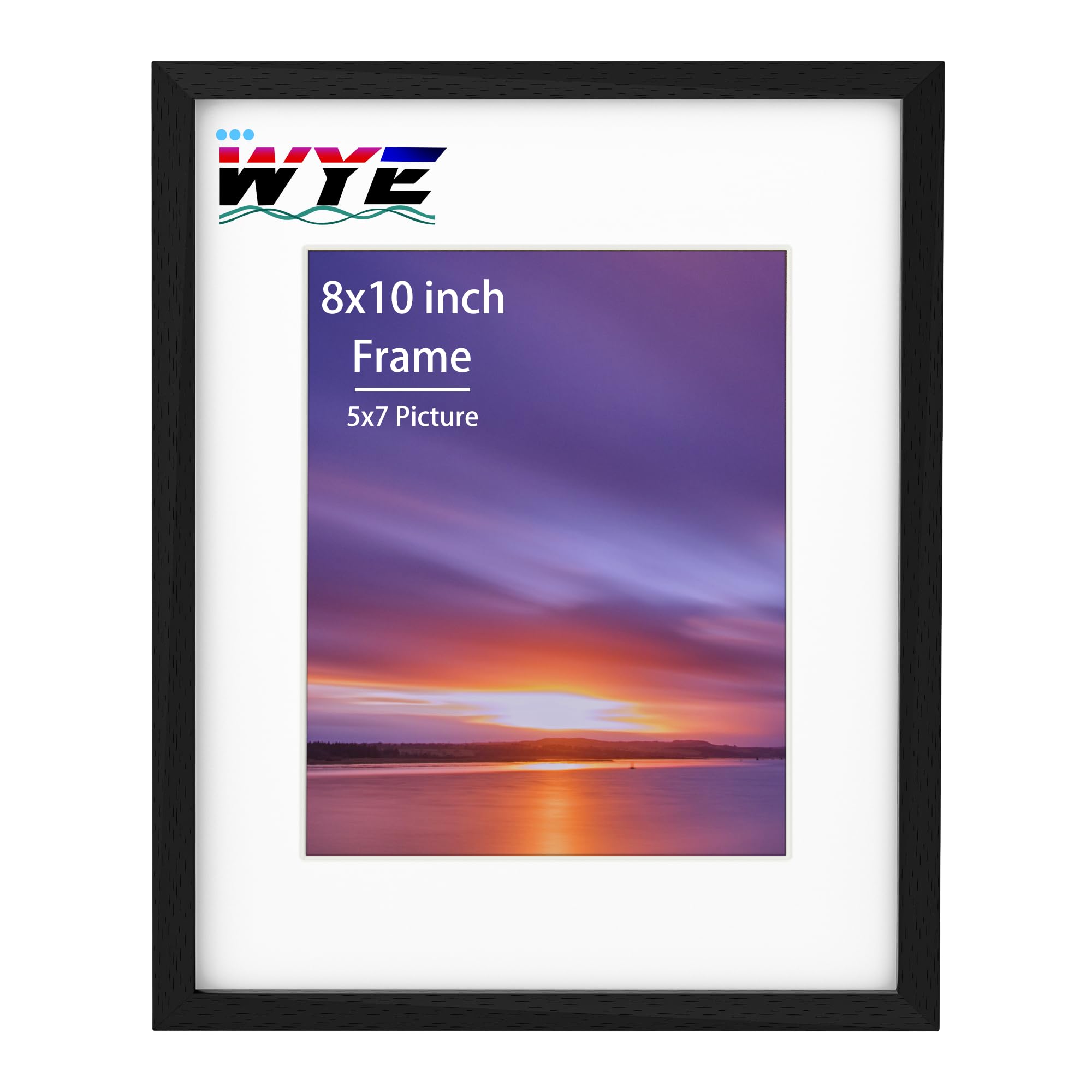 8x10 Picture Frames, Solid Wood 10x8 inch Photo Frame with 4.5x6.5 inch Mount and Stand, Plexiglass, Tabletop or Wallmount, Black — image 1