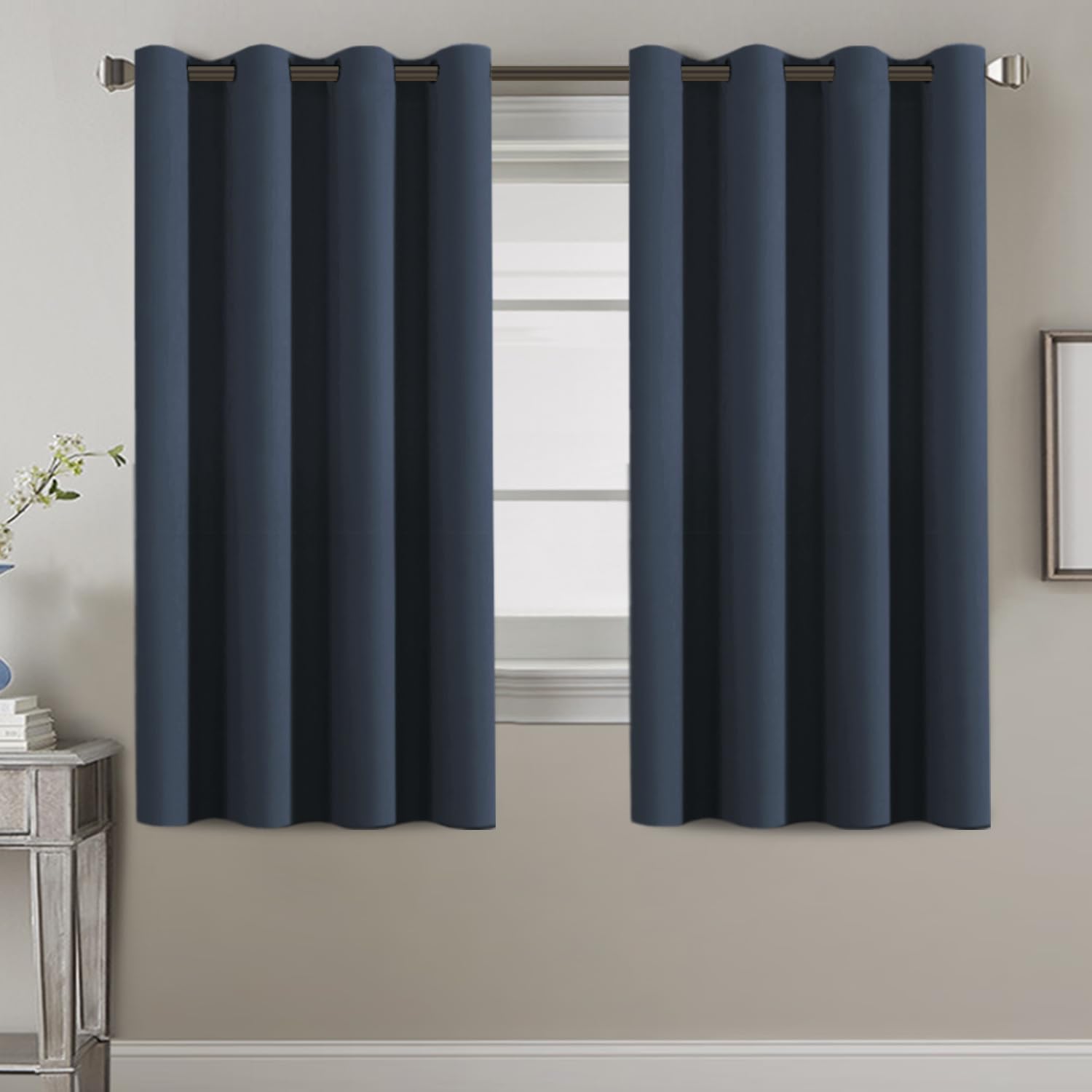 Photo 1 of H.VERSAILTEX Thermal Insulated Blackout Curtains for Bedroom 63 Inches Long Grommet Window Treatment Panel for Living Room Energy Efficient Curtains - Solid in Navy Blue - One Panel, 52" W x 63" L