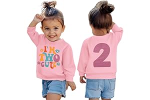 KEKEMI Birthday Sweatshirt for Toddler Girl I’M TWO CUTE Birthday Girl Outfit 2T B-Day Party Long Sleeve Shirt Cute Fall Tops