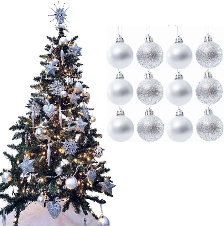 UKDeals Direct® SILVER COLLECTION CHRISTMAS DROPLET BAUBLES TREE DECORATIONS GLITTER MATT ICICLES (Pack of 12 X 38mm Baubles)