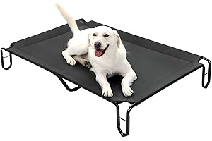pettycare Elevated Outdoor Dog Bed - Dog Cots beds for Large Dogs XL, Waterproof Raised Dog Bed Easy to Assemble, Cooling Elevated Dog Bed with Teslin Mesh, Durable, Non Slip, Up to 85 lbs,Black