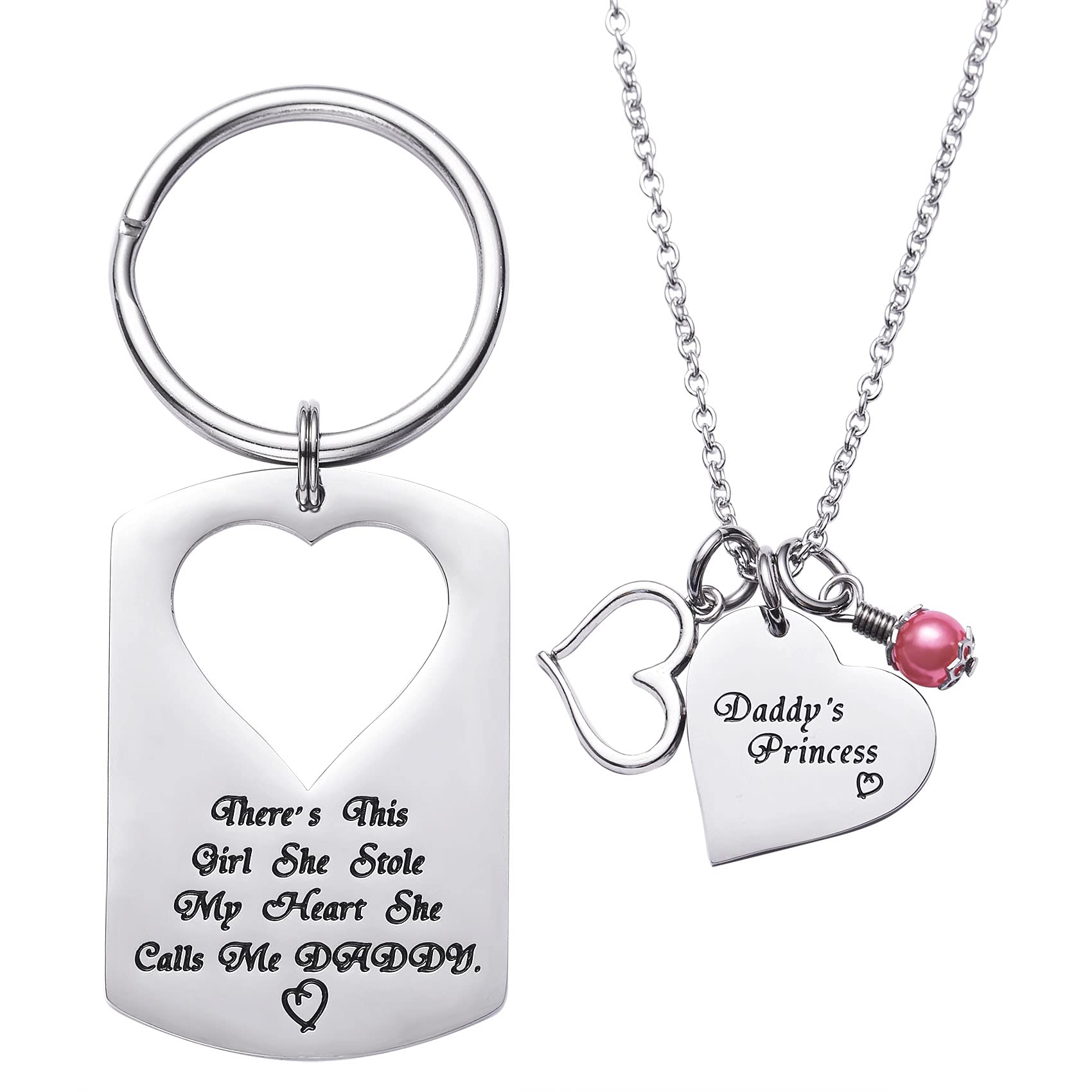 LParkin There’s This Girl She Stole My Heart She Calls Me Daddy Daddy’s Princess Father Daughter Keychain Necklace Set
