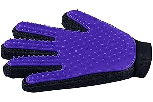 DELOMO Pet Hair Remover Glove - Gentle Pet Grooming Glove Brush - Deshedding Glove - Massage Mitt with Enhanced Five Finger Design - Perfect for Dogs & Cats with Long & Short Fur - 1 Pack (Right-hand), Purpl