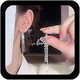 Andelaisi Long Chain Tassel Threader Earrings Long Pull Through Earrings Leaf Threader Earring Threader Dangle Drop Earring for Women