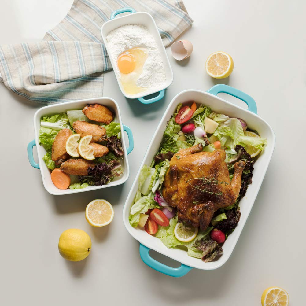 Sweejar Ceramic Bakeware Set, Rectangular Baking Dish for Cooking, Kitchen, Cake Dinner, Banquet and Daily Use, Casserole Dishes for Oven Porcelain Baking Pans (Turquoise)