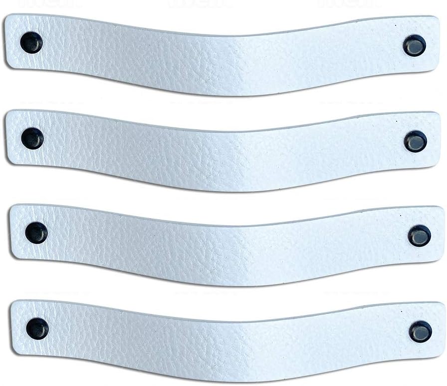 Brute Strength, Leather Handles for Furniture, White, 4 pcs, 20 x 2,5 cm, Cabinet Handle, Door Handle for Kitchen Bathroom