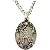 McVan Pewter Saint Christopher Baseball Medal on Nickel Chain Necklace, 1 Inch