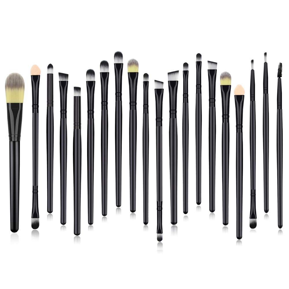 Eye Makeup Brush Set, 20 Pieces Essential Make Up Brushes for Eyeshadow Eyeliner Foundation Lip Blending Black Premium Cosmetics Brush Kits