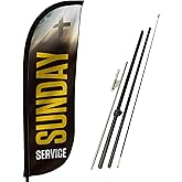 LookOurWay Feather Flag Pole Kit - 7 Feet Tall Advertising Banner with Fiberglass Pole Set and Ground Spike for Business Promotion - Church Flags - Sunday Service