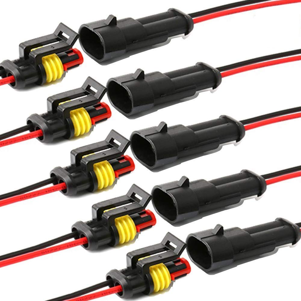 YETOR Way Car Waterproof Electrical Connector,2 pin Plug Auto Electrical Wire Connectors with Wire 16 AWG Marine for Car, Truck, Boat, and Other Wire Connections.(5 Pack) — image 1