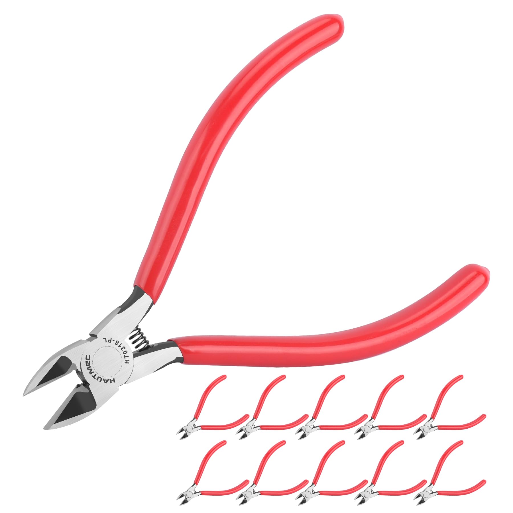 HAUTMEC 6" Flush Cut Pliers Ultra Sharp Wire Cutters 10PCS with Spring Loaded and Non-Slip Grip, Ideal Wire Snips for Plastic, Soft Wire, Toy Model Kits, Jewelry Marking, Zip Ties, HT0318-10PC