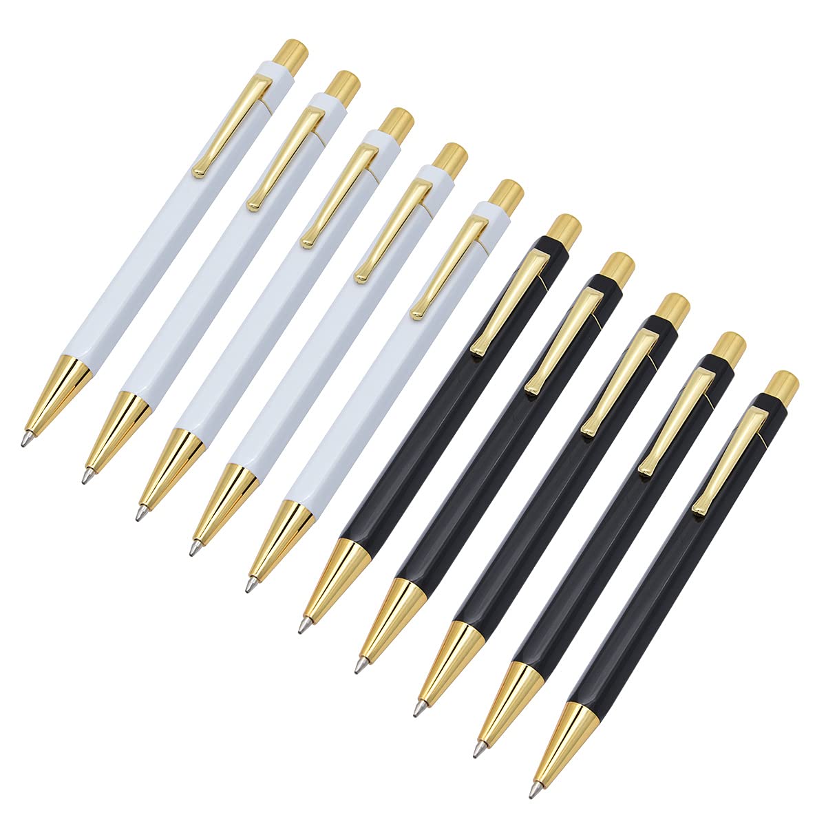 SIPLIV 10 Pcs Click Ball Pens Metal Pen Clip Retractable Pen Glitter Ballpoint Pens with Blue Ink Office Supplies Gift Pens - Gold, Black + White
