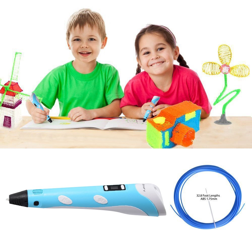 3D Printing Pen for Kids,Juboury JBY-II 3D Drawing Pen with LCD Temperature Display for Model Printing,Art Design,DIY and Crafts Drawing-Compatible with 1.75mm ABS and PLA Filament (Blue)
