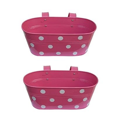 Tovick Indoor Decor Set of Two Garden or Balcony Decor Polka Design Metal planters with Detachable Hooks for Indoor Decor/ Garden Decor