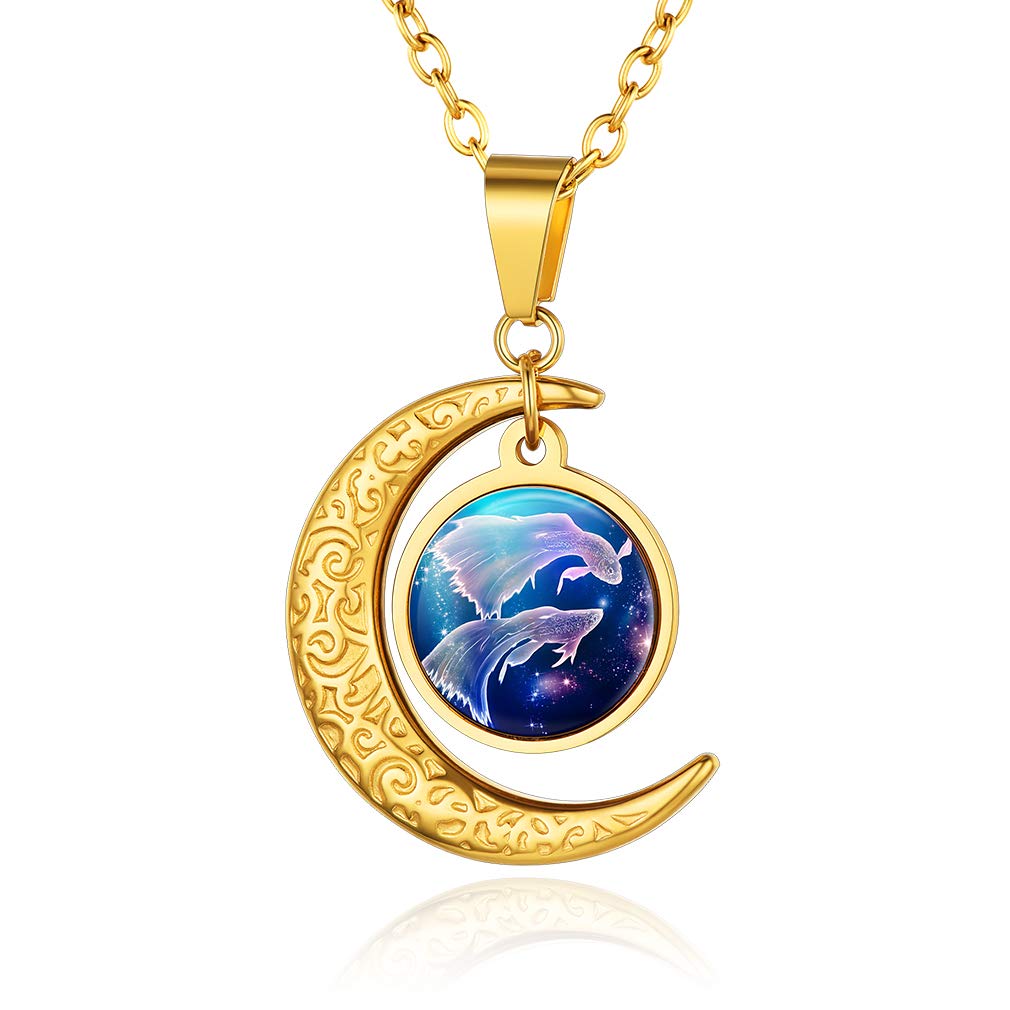 Custom4U Zodiac Sign Necklaces for Women Girls-Astrology Jewellery-Constellation Necklace Pisces Gifts-Star Sign Necklace Gold