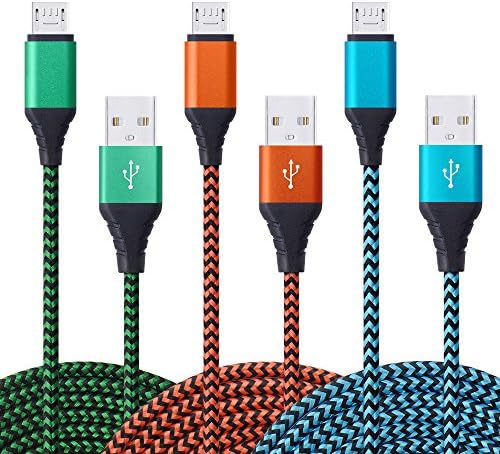 Micro Cable 10FT, HUHUTA 3 Pack Extra Long Nylon Braided Durable USB Charging Cable Cord High Speed Charge and Sync for Samsung Galaxy, LG, Motorola, Blackberry, Nokia and more Android