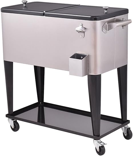 Amazon.com : Lykos Outdoor 80QT Party Portable Rolling Cooler Cart with Wheels Ice Beer Beverage 