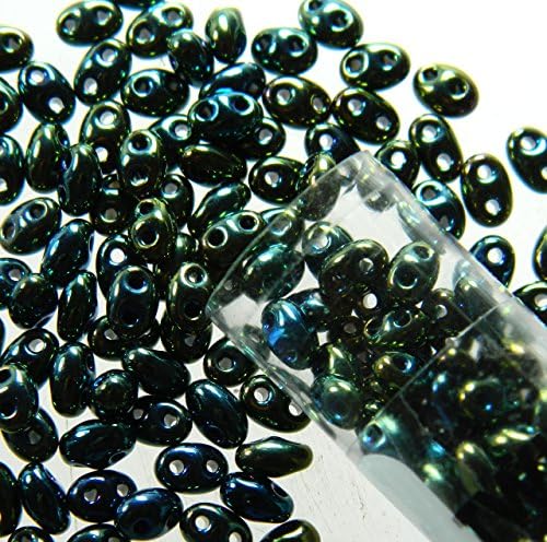 Iris Teal Green 2.5x5mm 2 Hole Twin Beads Czech Glass Seed Beads 23 Gram Tube