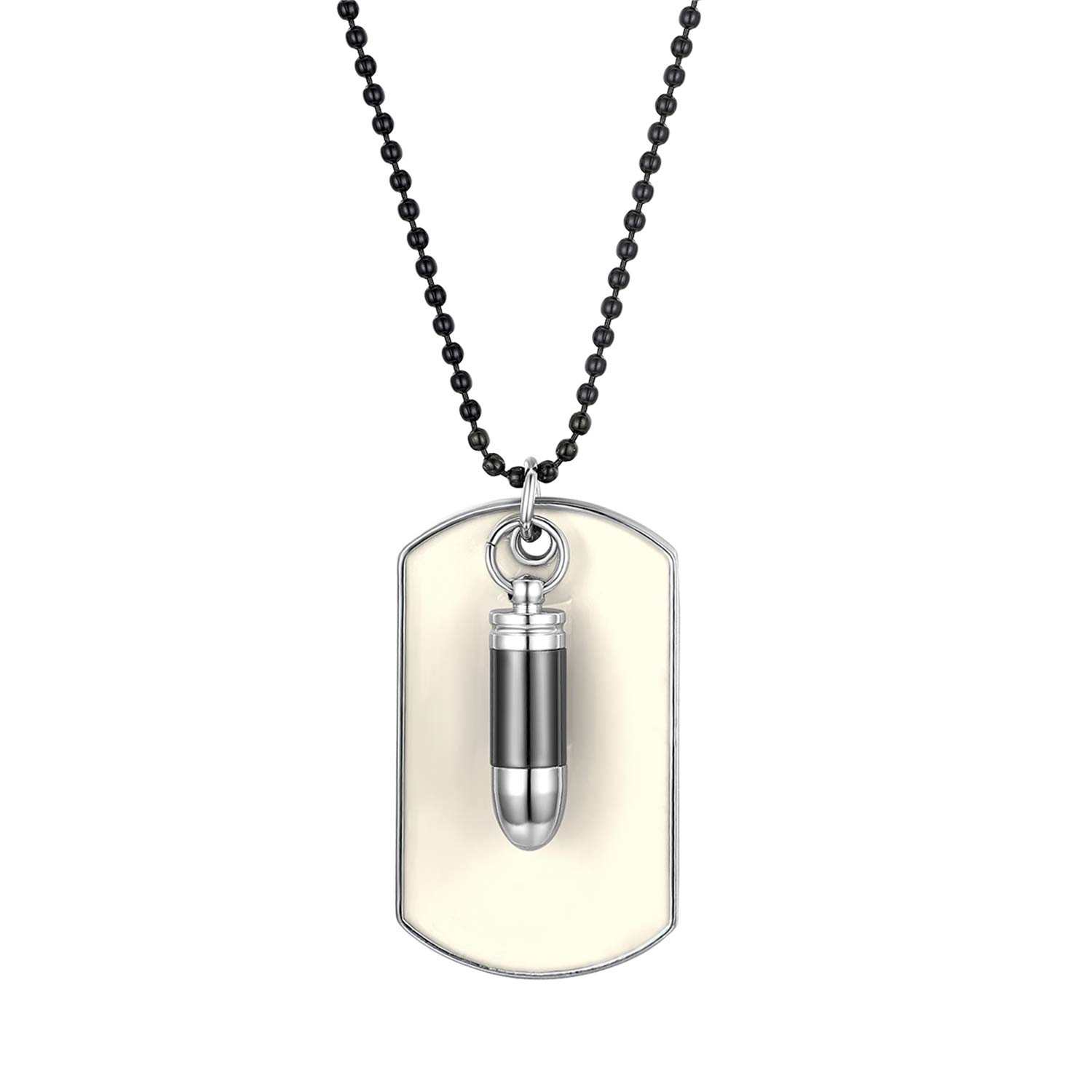 Cupimatch Mens Biker Alloy Bullet Military Army Style Dog Tag Pendant Necklace, 27.5 Inch Chain, Black (White)