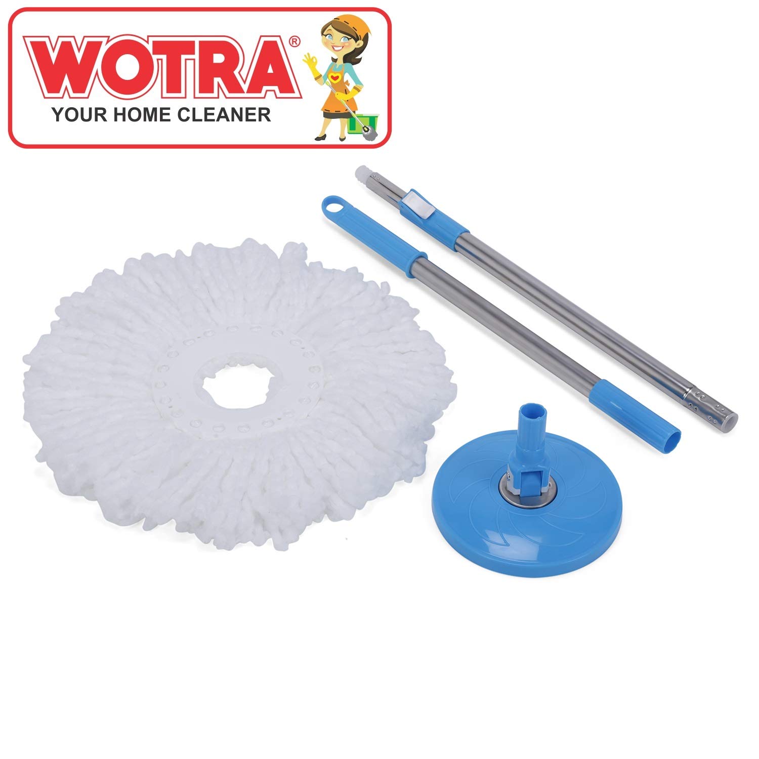 WOTRA Plastic Spin Mop Handle with Refill Compatible with Gala