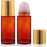 RAMFIYN 2 pack 1.7oz Large Amber Glass Roll on Bottles Rose Quartz Roller Ball Applicator for Essential Oils Perfume Refillable Empty Deodorant Containers with Pink Crystal Rollerball