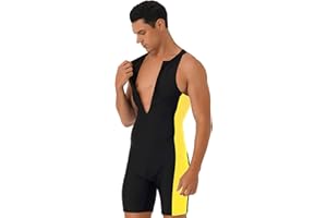 Hansber Men's One Piece Sleeveless Bodysuit Swimsuit Racerback Surfing Wetsuit Wrestling Singlets Leotard Swimwear