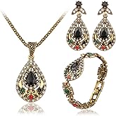 egztika 3pcs/ set Vintage Teardrop Necklace + Earrings + Bracelet Set Costume Wedding Water Drop Turkish Style Jewelry Set for Women