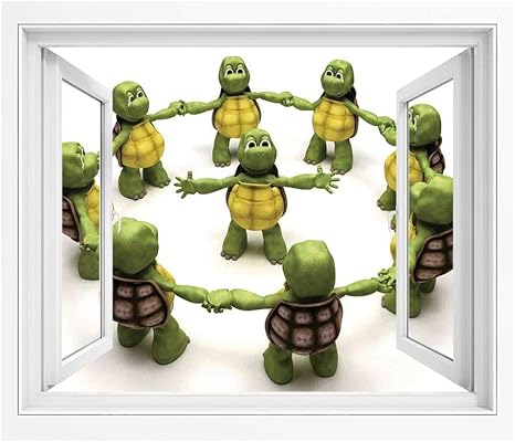 Amazon 爬虫類 風景ステッカー オープンウィンドウ 180x140 Cm ニンジャタートルズダンシングトータスカメチームリラックス楽しい幸福子供時代キッズ ポスター ステッカー 壁紙風景画 壁飾り絵 ウォールステッカー オンライン通販